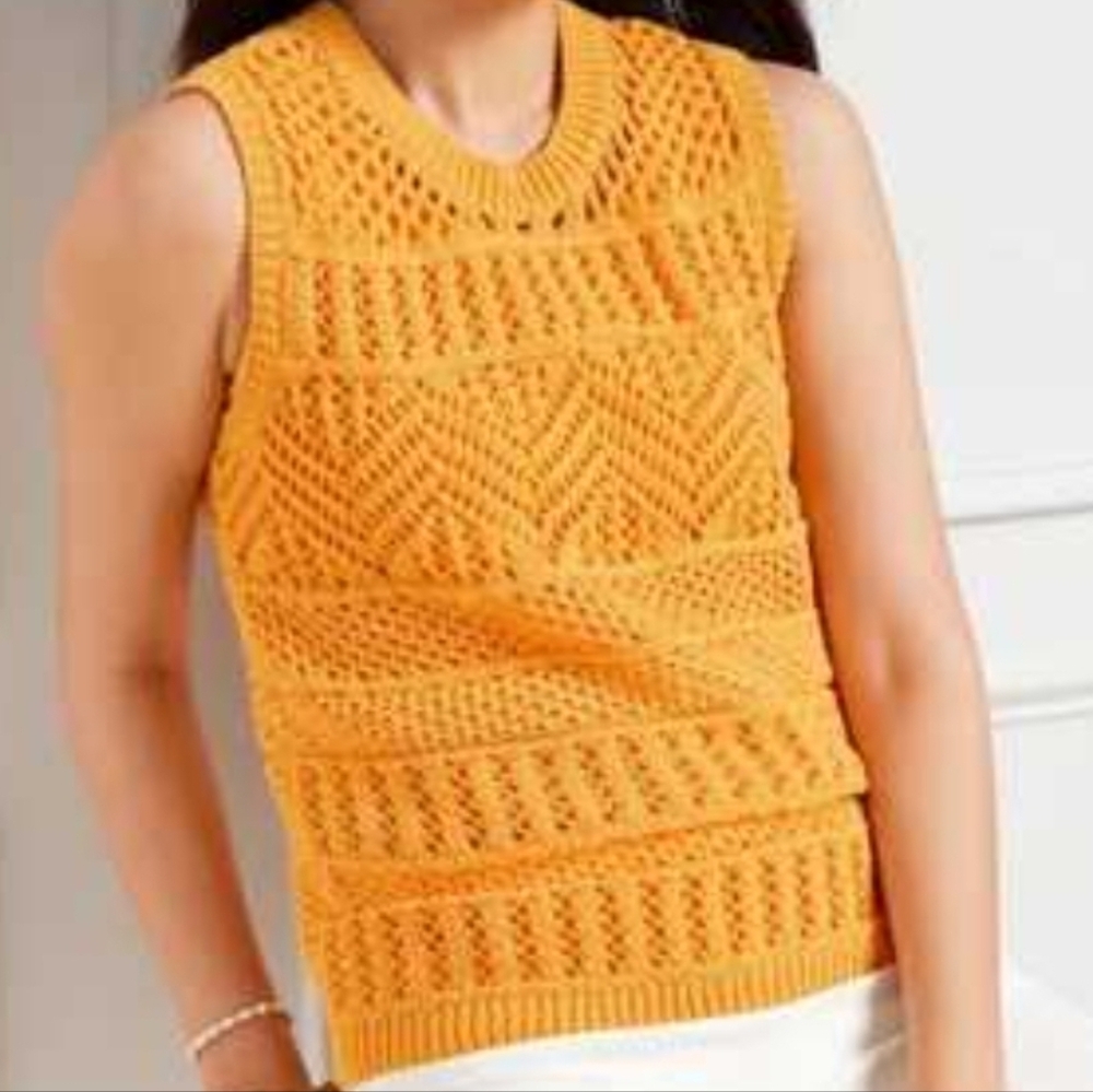 Talbots Womens Sweater Vest Knit Sleeveless Open Stitch Cotton Blend Size L